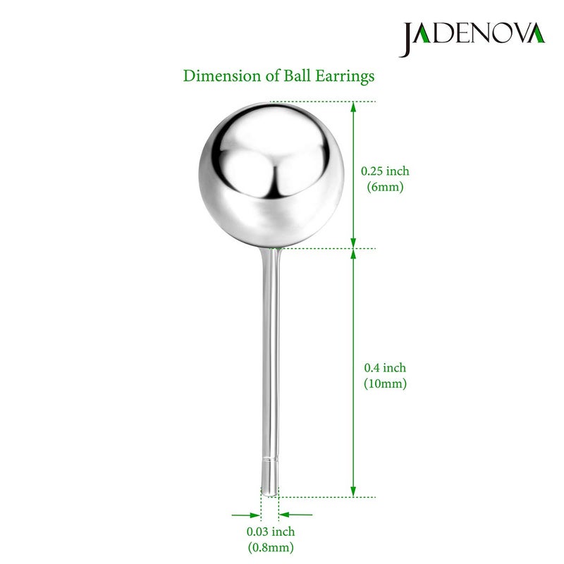 JADENOVA 925 Sterling Silver Earrings Silver Studs Ball Earrings for Women (6mm, 1 Pair) - Image 2